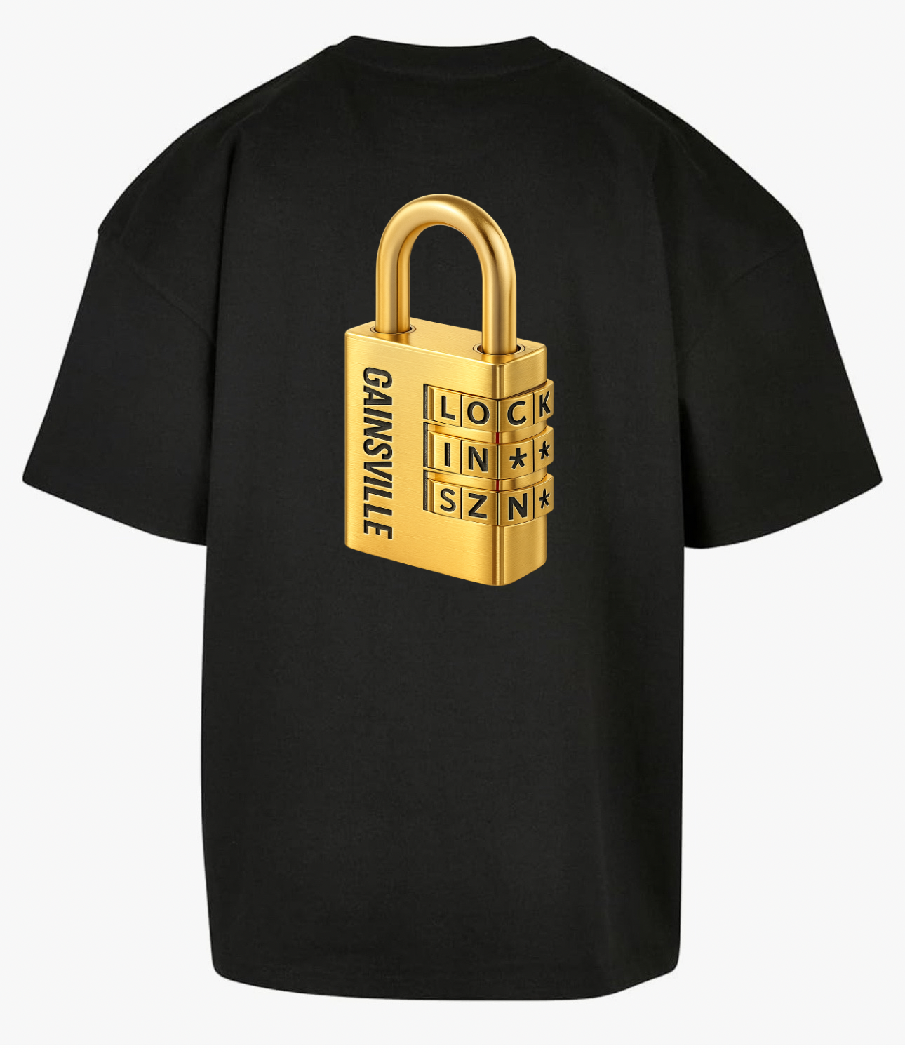 Gainsville Clothing Lock-in SZN Gold Padlock, Drop Shoulder Gym T-Shirt