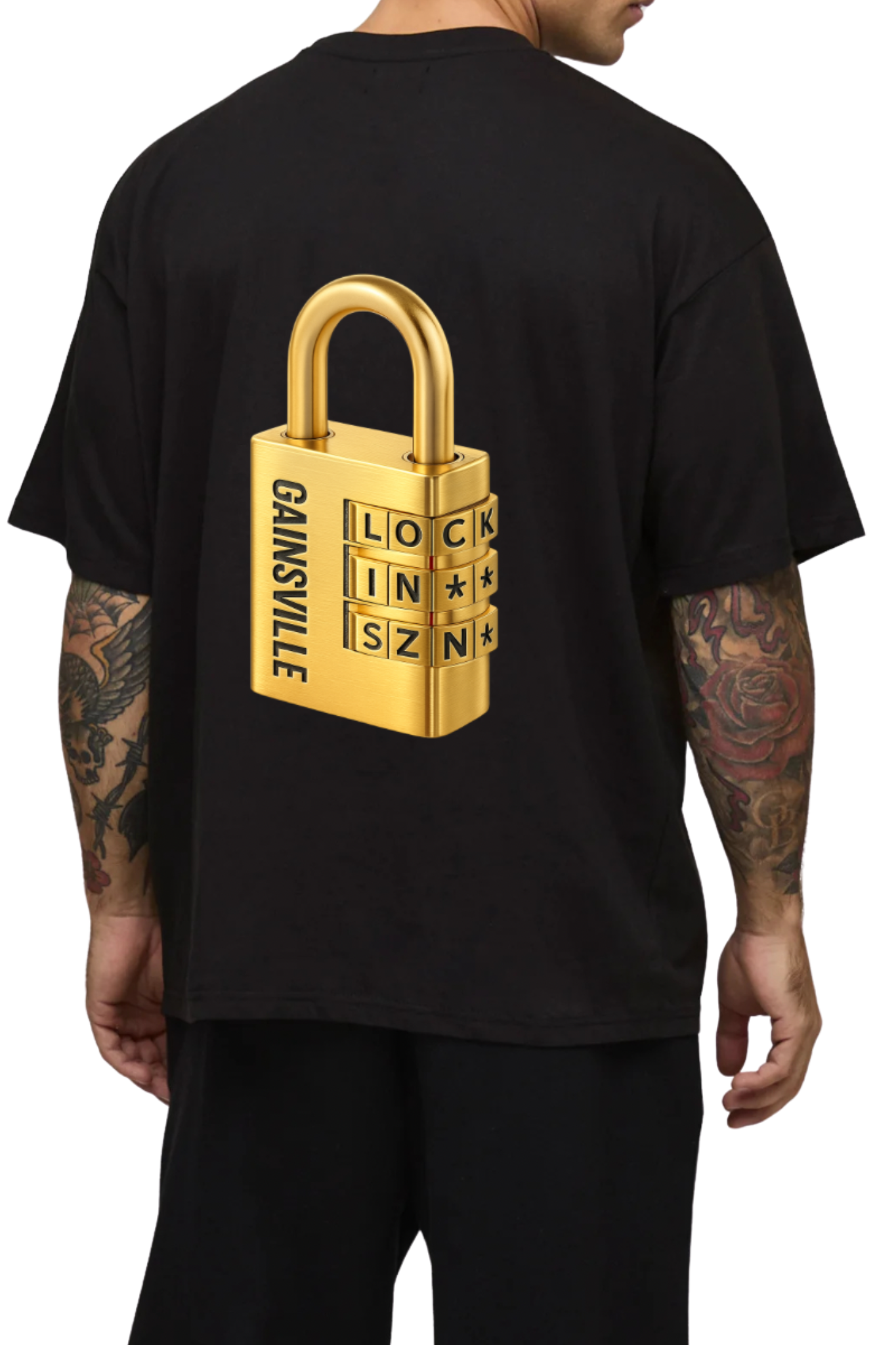 Gainsville Clothing Lock-in SZN Gold Padlock, Drop Shoulder Gym T-Shirt