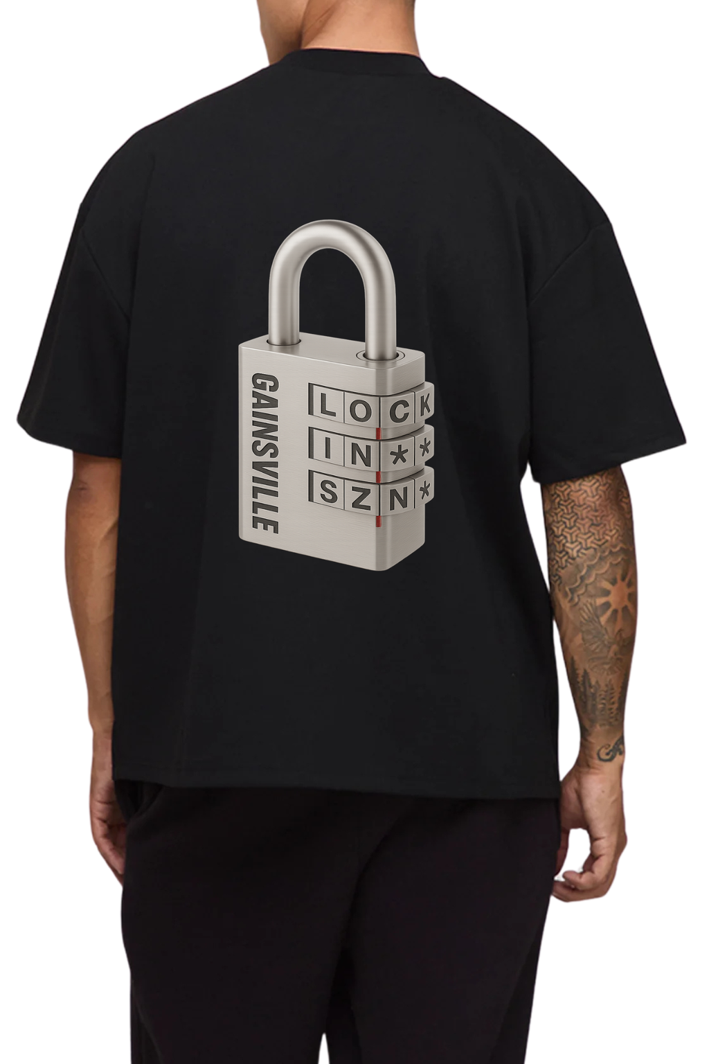 Gainsville Clothing Lock-in SZN Gold Padlock, Drop Shoulder Gym T-Shirt
